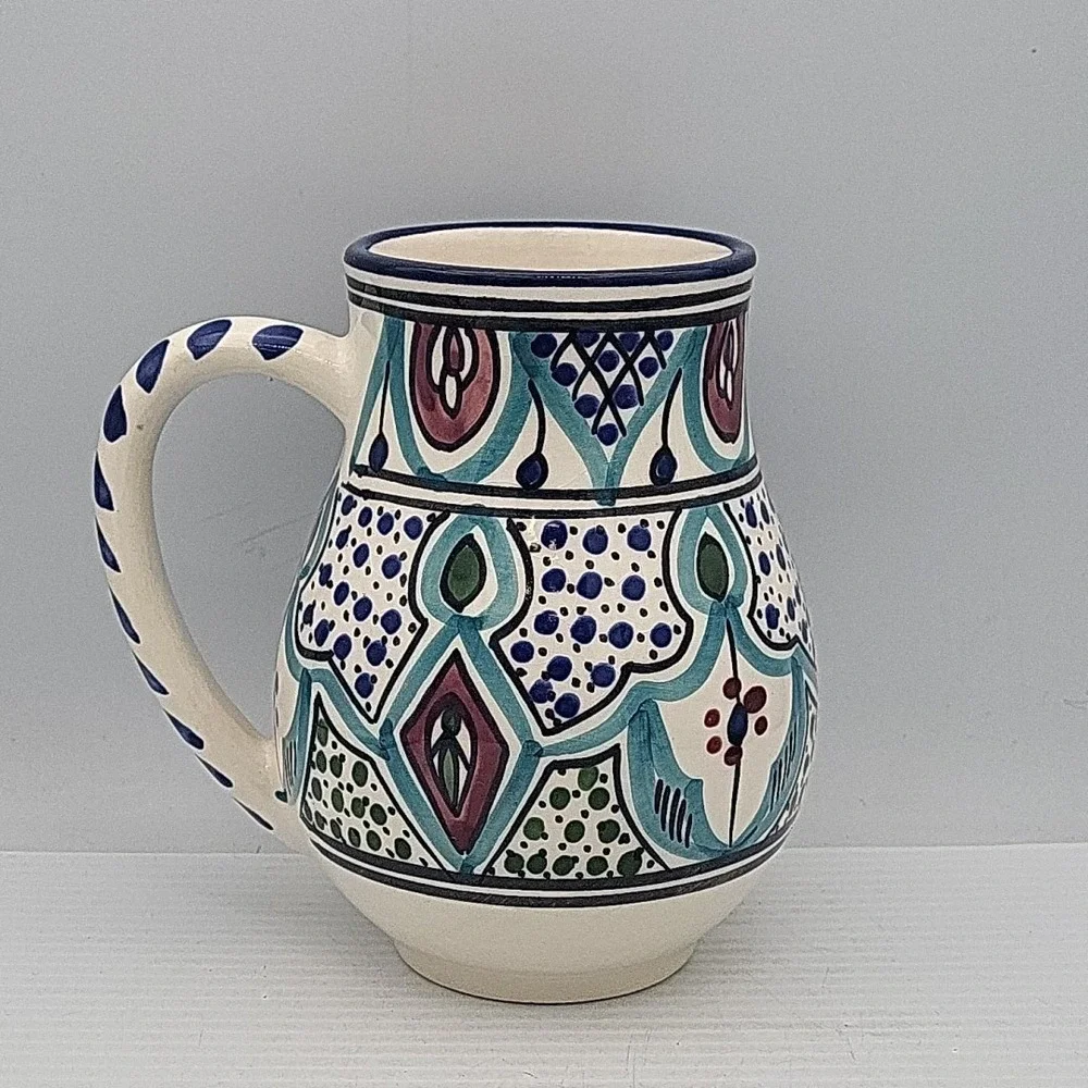 Mediterranean Le Souk Ceramique Hand‎ Painted Floral Pitcher/Mug  Multicolor